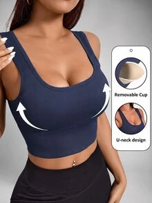 Slayform Slayform Women's Plain Wide Strap Minimalist Casual Sports Bra, Seamless - Navy Blue - View 3