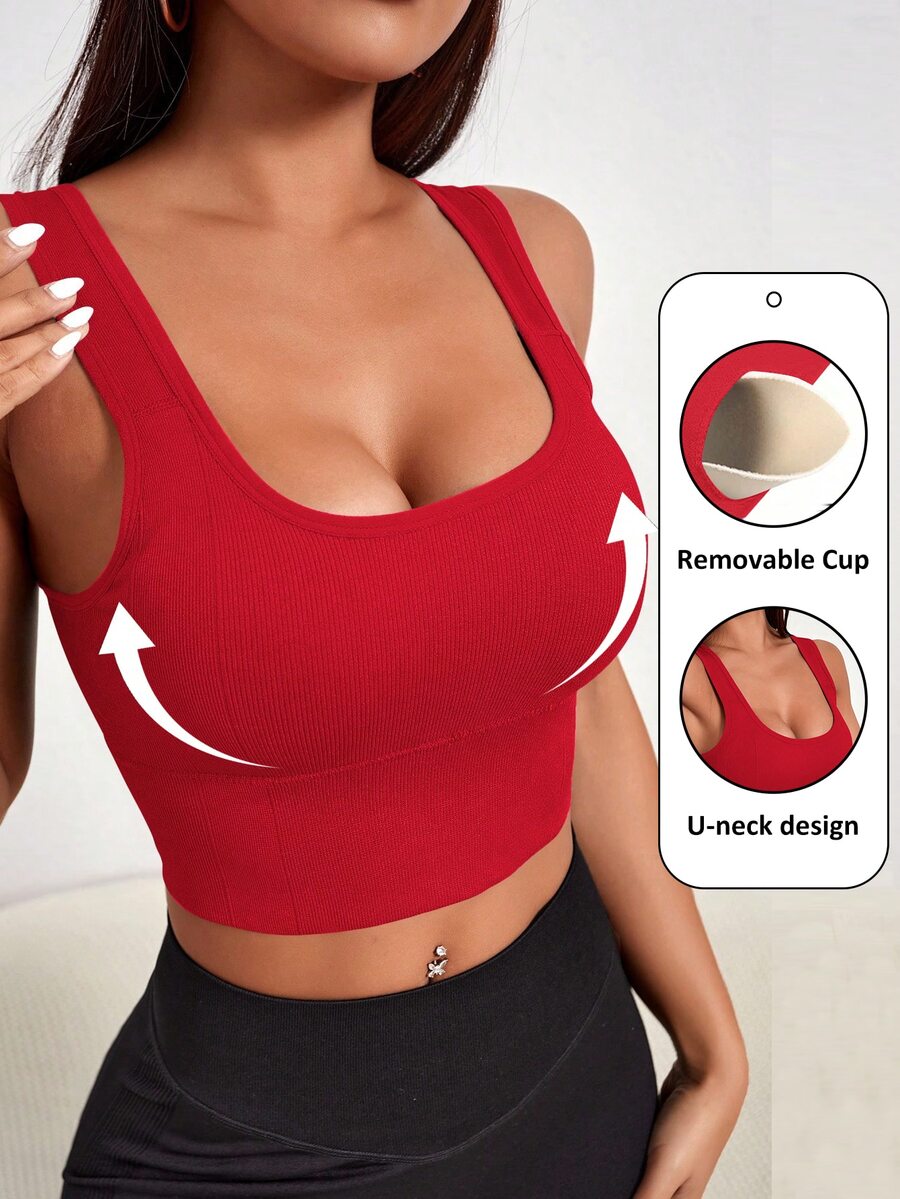 Slayform Slayform Solid Color Ribbed Knitted Seamless Sports Bra For Chinese New Year - Red - View 1