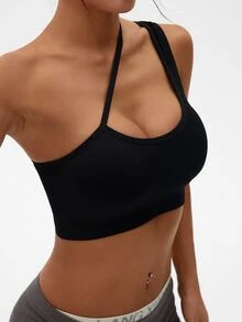Slayform Slayform One Shoulder Crop Sports Bra - Black - View 6
