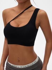 Slayform Slayform One Shoulder Crop Sports Bra - Black - View 1