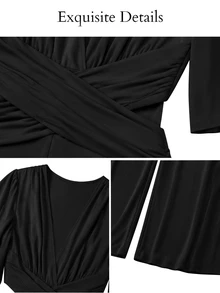 SOLERSUN Women's Solid Color Deep V Neck Ruched Waist Cutout Flowy Sleeve Wide Leg Jumpsuit - Black - View 9