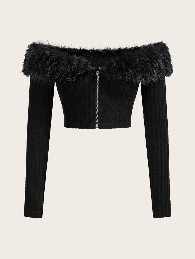 SHEIN ICON Women's Black Y2K Frayed Open Shoulder Jacket In Fall/Winter - Black - View 5