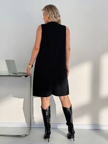 Auralis Plus Pocket Patched Open Front Vest Coat Summer Spring Fall - Black - View 2