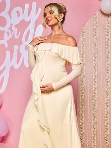 Loomaby Maternity Ruffle Ruffle Casual Party Dress Dress Gender Reveal Dress Maternity Dress Baby Shower Dress Fall - Apricot - View 12