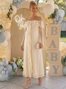 Loomaby Maternity Ruffle Ruffle Casual Party Dress Dress Gender Reveal Dress Maternity Dress Baby Shower Dress Fall - Apricot - View 3