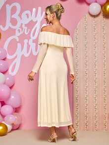 Loomaby Maternity Ruffle Ruffle Casual Party Dress Dress Gender Reveal Dress Maternity Dress Baby Shower Dress Fall - Apricot - View 8