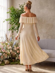 Loomaby Maternity Ruffle Ruffle Casual Party Dress Dress Gender Reveal Dress Maternity Dress Baby Shower Dress Fall - Apricot - View 6