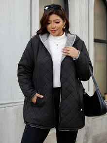 Reflora 大尺碼女款長袖前拉鍊保暖內裡連帽夾克外套 冬季 - 黑色 - 查看 5