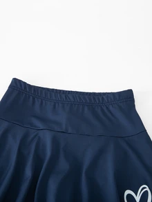 SHEIN 青少年女孩緊身褲，休閒可愛寬鬆優雅裙褲二合一蝴蝶結圖案，適合春夏秋穿著，學校體育課海軍藍 - 藏蓝色 - 查看 9