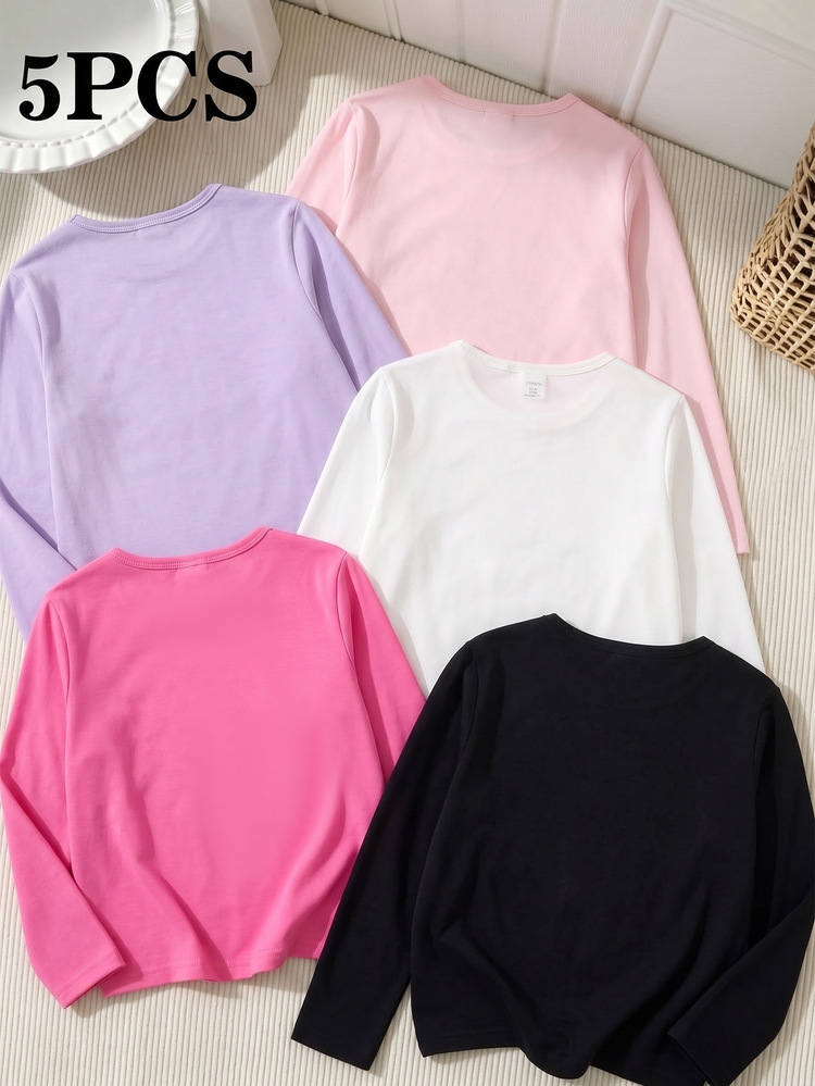 Tween Girls Fall Cartoon Graphic Sweatshirts 5 Pcs, Long Sleeve Crew Neck Casual School Tops, 8-12 Years - Multicolor - View 2