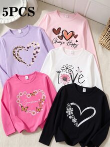 Tween Girls Fall Cartoon Graphic Sweatshirts 5 Pcs, Long Sleeve Crew Neck Casual School Tops, 8-12 Years - Multicolor - View 3