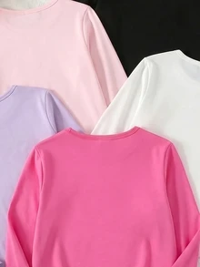 Tween Girls Fall Cartoon Graphic Sweatshirts 5 Pcs, Long Sleeve Crew Neck Casual School Tops, 8-12 Years - Multicolor - View 5