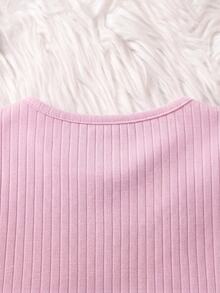 SHEIN 2件組女孩外套套裝 粉色與白色長版開襟衫搭配碎花細肩帶洋裝 幼兒生日冬季穿著 - 粉色 - 查看 4