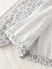 SHEIN Genkimix Kids 少女豹紋立領拉鍊外套兩件套，羅紋袖口與下擺，附長褲，適合上學、外出、拍照，秋冬穿著 - 灰色 - 查看 5