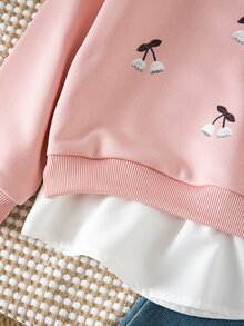 SHEIN Girls' New 2 In 1 Sweatshirt Shirt With Turn-Down Collar Loose Fit - Dusty Pink - View 9