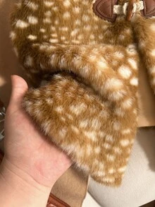SHEIN Elladie kids سترة فستان طويلة من الفرو بتدرج نمر أنيق بياقة على شكل حرف V للفتيات الصغيرات - بني - مشاهدة 7