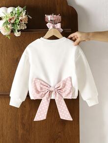 SHEIN Elladie kids 女童蝴蝶結裝飾休閒仙女公主風日常長袖衛衣 嬰兒洗禮/生日 白色 秋季 - 粉色 - 查看 2