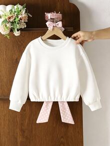 SHEIN Elladie kids 女童蝴蝶結裝飾休閒仙女公主風日常長袖衛衣 嬰兒洗禮/生日 白色 秋季 - 粉色 - 查看 3