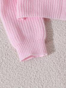 Girls (Large) Cardigan, Long Sleeve Ribbed Knit Sweater In Pink, Suitable For Spring, Autumn, Winter, Pairs With Jeans, Outerwear, Cotton Coats - Pink - View 5