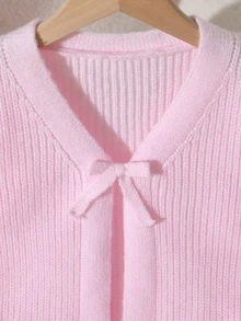 Girls (Large) Cardigan, Long Sleeve Ribbed Knit Sweater In Pink, Suitable For Spring, Autumn, Winter, Pairs With Jeans, Outerwear, Cotton Coats - Pink - View 7