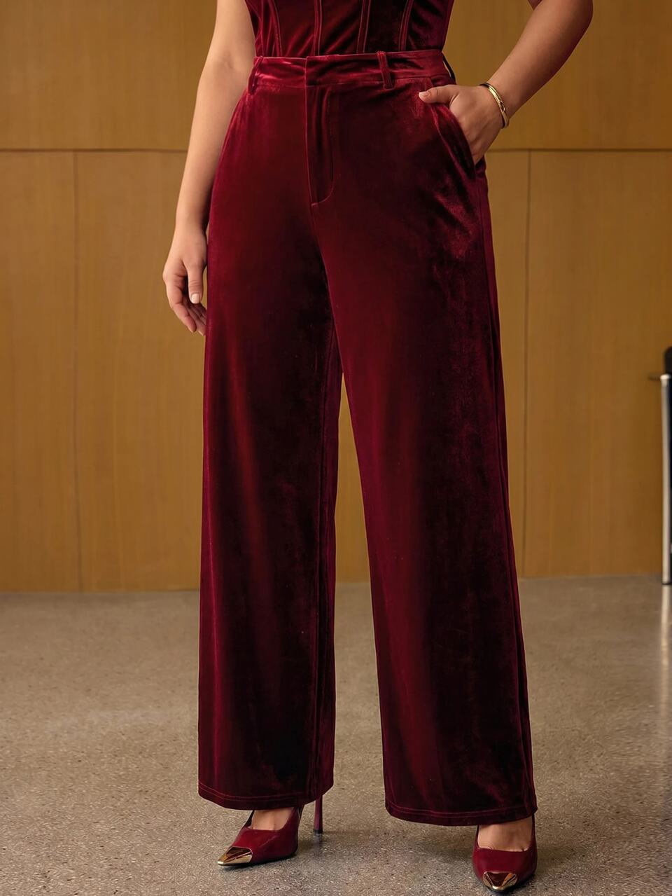 MOTF PLUS SIZE WOMEN'S VELVET STRAIGHT LEG PANTS