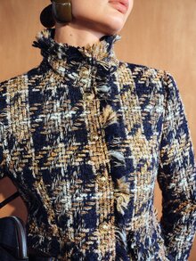 MOTF PREMIUM JAKET WANITA LENGAN PANJANG MOTIF KOTAK-KOTAK DENGAN KANCING TUNGGAL DAN HIASAN RUMBAI - MultiWarna - View 2