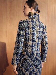 MOTF PREMIUM JAKET WANITA LENGAN PANJANG MOTIF KOTAK-KOTAK DENGAN KANCING TUNGGAL DAN HIASAN RUMBAI - MultiWarna - View 4