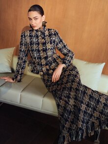 MOTF PREMIUM JAKET WANITA LENGAN PANJANG MOTIF KOTAK-KOTAK DENGAN KANCING TUNGGAL DAN HIASAN RUMBAI - MultiWarna - View 3