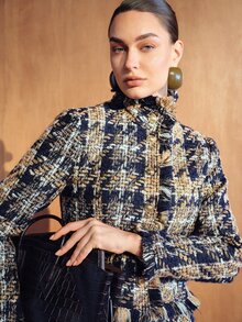 MOTF PREMIUM JAKET WANITA LENGAN PANJANG MOTIF KOTAK-KOTAK DENGAN KANCING TUNGGAL DAN HIASAN RUMBAI - MultiWarna - View 7