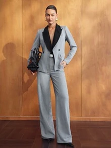 MOTF PREMIUM FASHIONABLE ELEGANT VERSATILE SLIMMING COMMUTE RELAXED FIT LOOSE SEQUIN FABRIC STRAIGHT LEG WOMEN'S SUIT PANTS - Grey - View 6