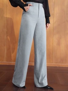 MOTF PREMIUM FASHIONABLE ELEGANT VERSATILE SLIMMING COMMUTE RELAXED FIT LOOSE SEQUIN FABRIC STRAIGHT LEG WOMEN'S SUIT PANTS - Grey - View 2