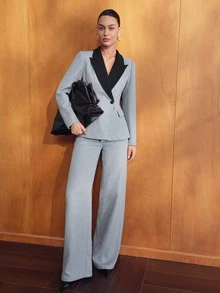 MOTF PREMIUM FASHIONABLE ELEGANT VERSATILE SLIMMING COMMUTE RELAXED FIT LOOSE SEQUIN FABRIC STRAIGHT LEG WOMEN'S SUIT PANTS - Grey - View 7