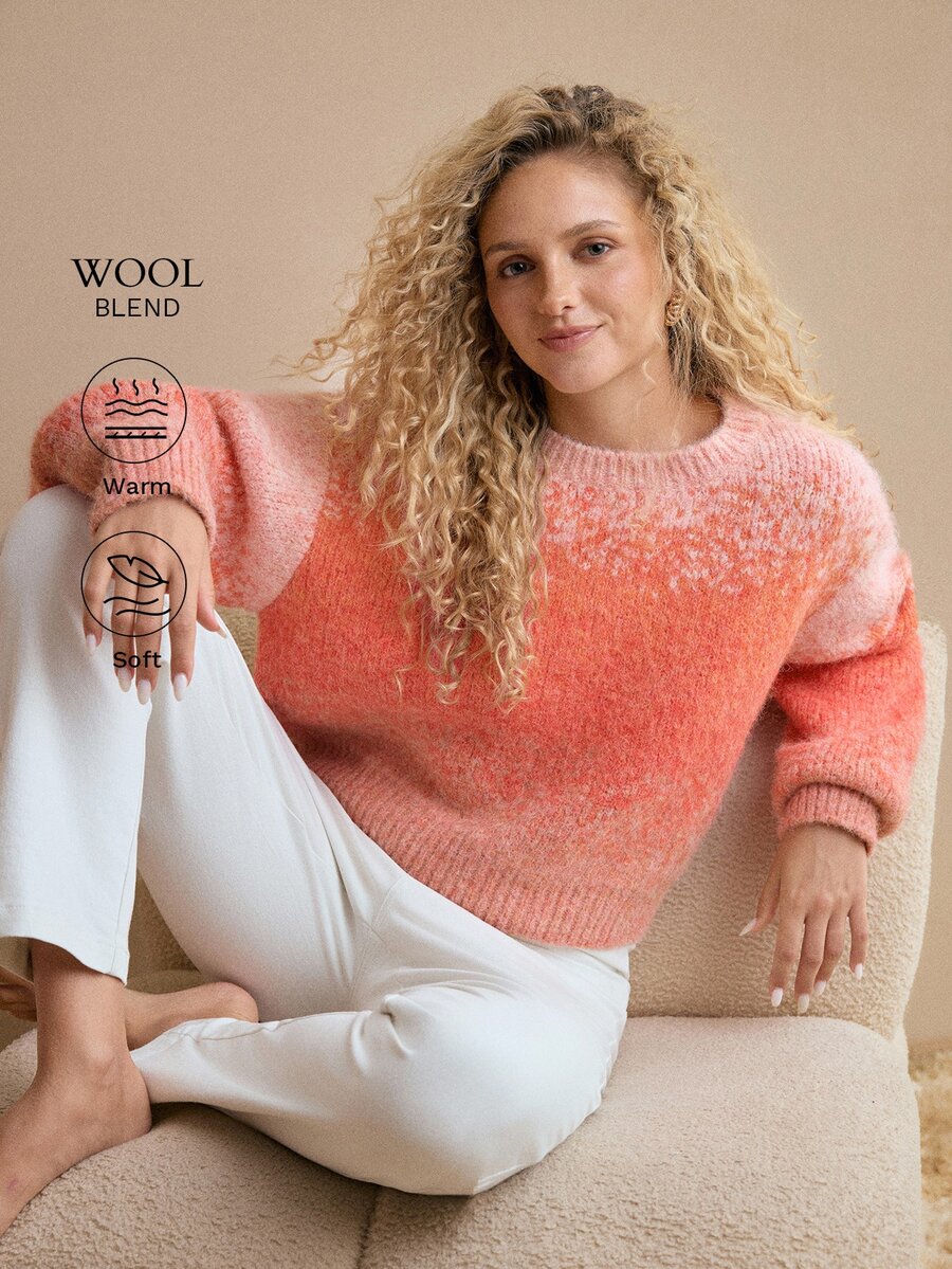 MOTF PREMIUM GRADIENT COLOR WOMEN'S SWEATER, HIGH-END SLOUCHY KNITWEAR - Pink - View 1