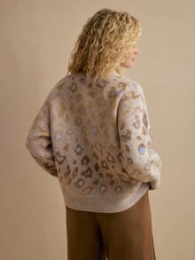 MOTF PREMIUM WOMEN'S LEOPARD PATTERN VINTAGE DROPPED SHOULDER LOOSE SWEATER - Khaki - View 3