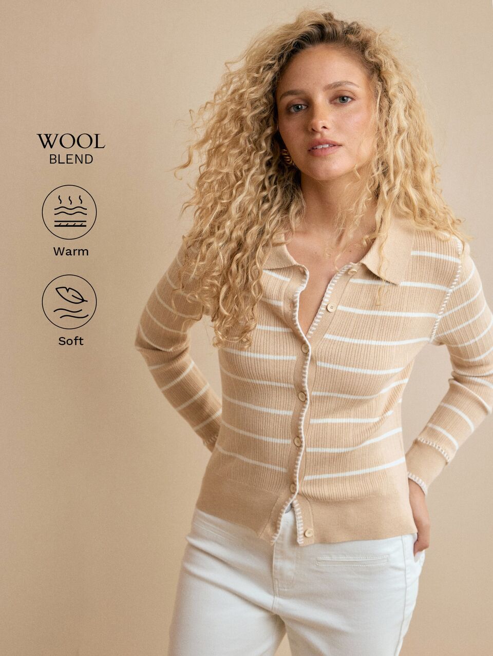 MOTF WOMEN'S COLORBLOCK STRIPED PATTERN SLIM FIT SINGLE-BREASTED CARDIGAN