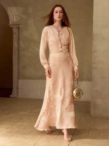 MOTF PREMIUM WOMEN'S TEXTURED SLIM FIT LONG SKIRT, AUTUMN/WINTER - Champagne - View 3