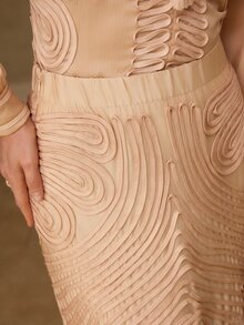 MOTF PREMIUM WOMEN'S TEXTURED SLIM FIT LONG SKIRT, AUTUMN/WINTER - Champagne - View 2
