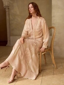 MOTF PREMIUM WOMEN'S TEXTURED SLIM FIT LONG SKIRT, AUTUMN/WINTER - Champagne - View 4