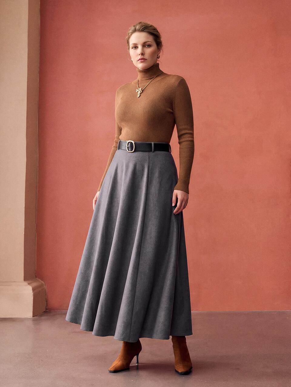 MOTF PLUS SIZE WOMEN'S WOOL BLEND A-LINE UMBRELLA SKIRT, AUTUMN/WINTER