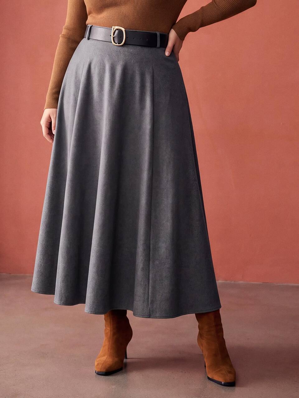 MOTF PLUS SIZE WOMEN'S WOOL BLEND A-LINE UMBRELLA SKIRT, AUTUMN/WINTER
