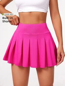 CourtClass CourtClass Solid Color Pleated Skort For Sportstennis Skirt Athletic Skirt - Hot Pink - View 8