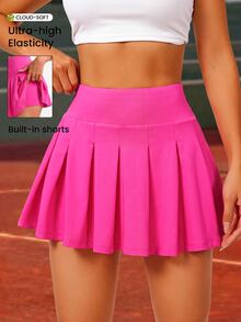 CourtClass CourtClass Solid Color Pleated Skort For Sportstennis Skirt Athletic Skirt - Hot Pink - View 1