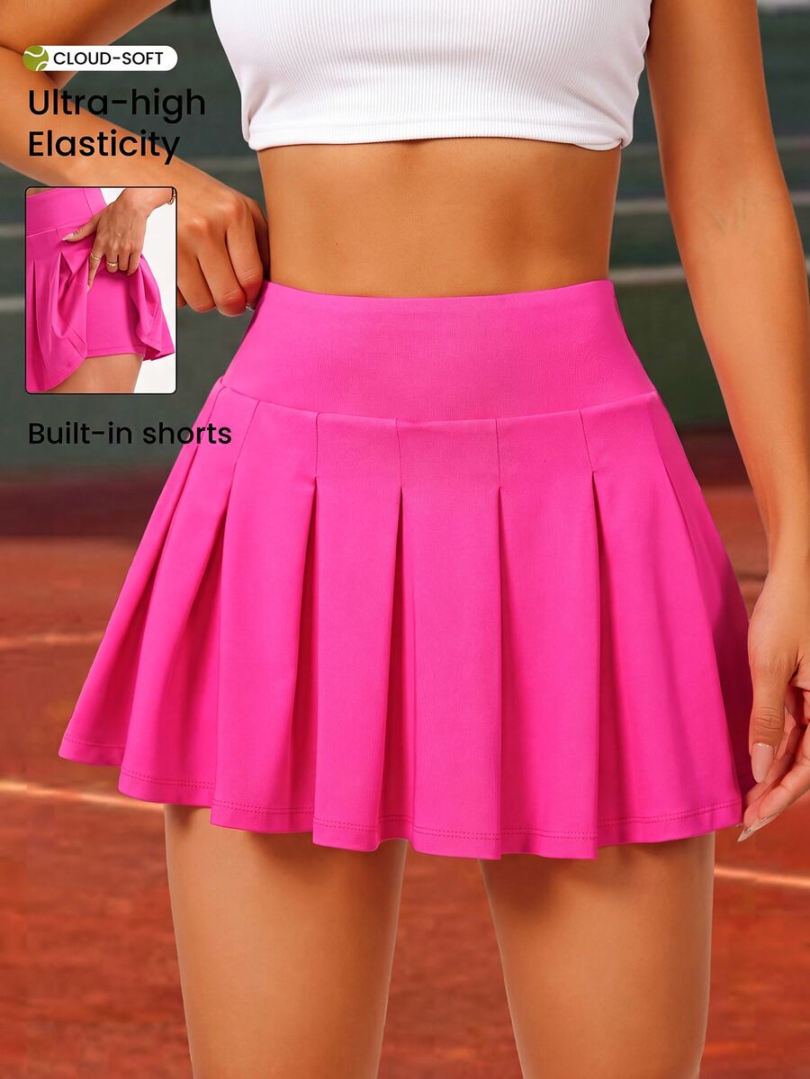 CourtClass CourtClass Solid Color Pleated Skort For Sportstennis Skirt Athletic Skirt - Hot Pink - View 1