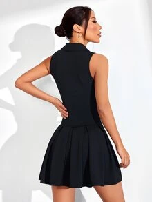 CourtClass CourtClass Women's Casual Solid Color Pleated Hem Sleeveless Sports Dressathletic Dress - Black - View 2
