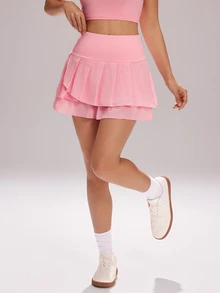 CourtClass CourtClass Women's Solid Color Multi-Layer High Waist Summer Golf Skirt - Pink - View 5