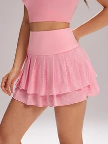 CourtClass CourtClass Women's Solid Color Multi-Layer High Waist Summer Golf Skirt - Pink - View 3