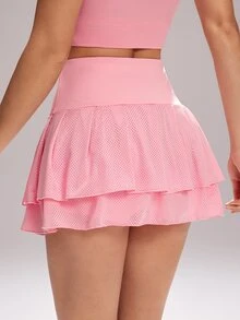 CourtClass CourtClass Women's Solid Color Multi-Layer High Waist Summer Golf Skirt - Pink - View 2