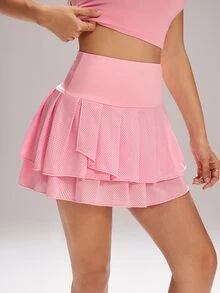 CourtClass CourtClass Women's Solid Color Multi-Layer High Waist Summer Golf Skirt - Pink - View 4