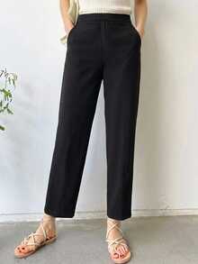 DAZY Women's Straight Leg Solid Color Casual Business Pants Fall/Winter - Black - View 1