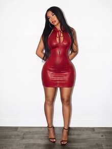 BamGleam Women's Solid Color Sexy Date Club Night Out Party Halter Neck Dress Halloween Dark Red Summer - Red - View 4